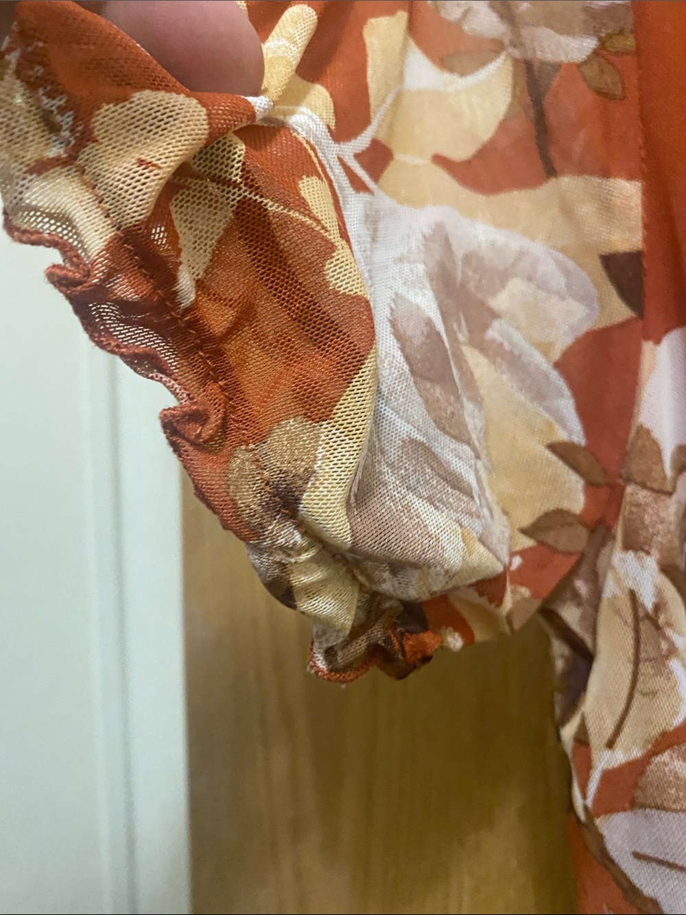 Rust Floral Wrap Maxi Dress with Puff Sleeves - Picture 6 of 10